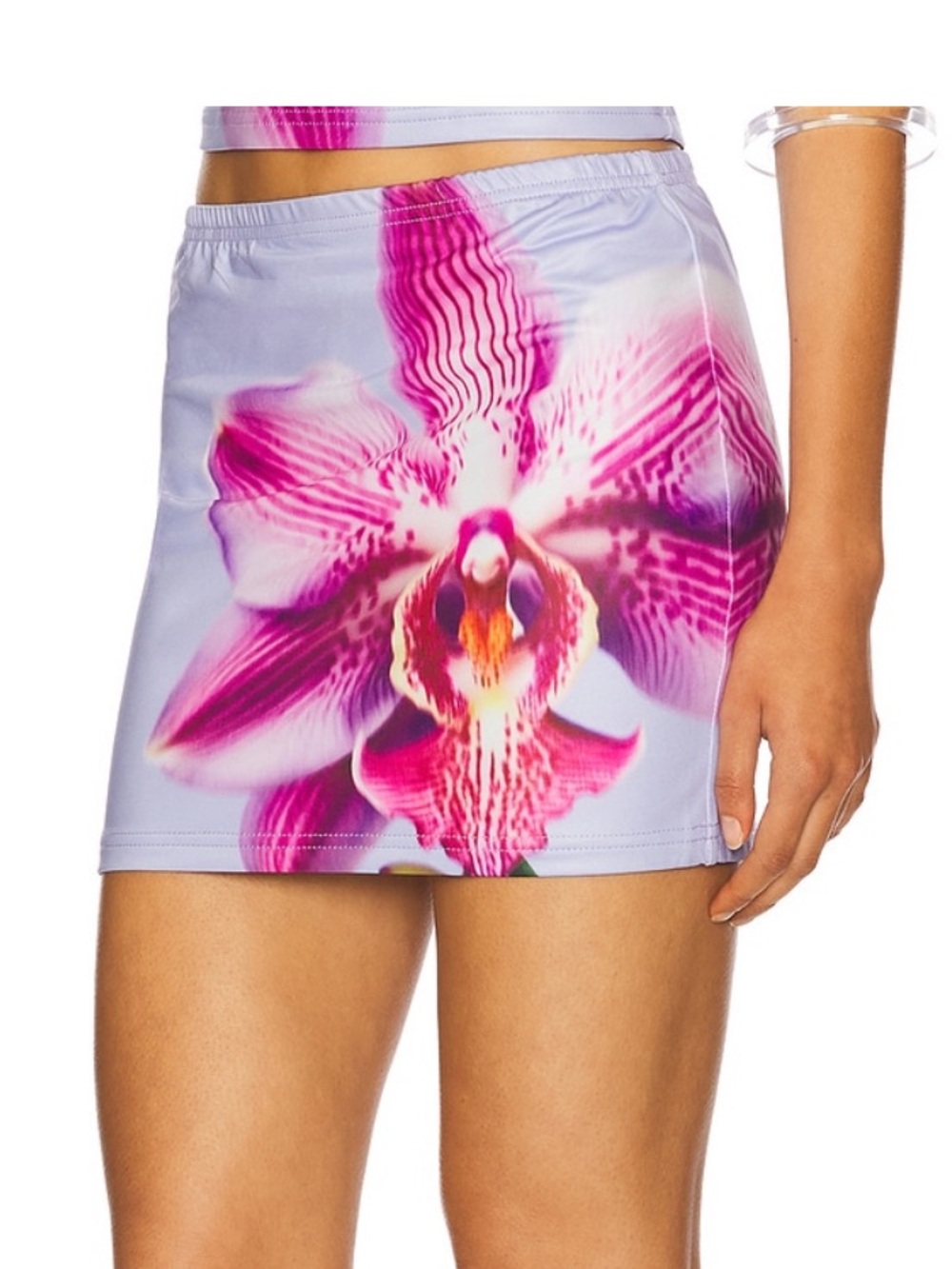 Lilac Mini Skirt with Pink Orchid Floral Print - Picture 3 of 6
